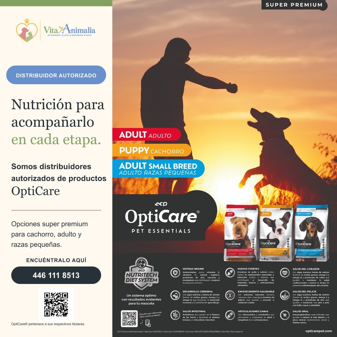 Vita Animalia, distribuidor autorizado de OptiCare: alimento para perro adulto, cachorro y adulto de razas pequeñas